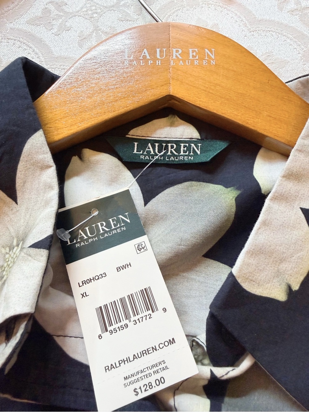 Lauren Ralph Lauren XL Floral Maxi Shirt Dress Cover Up Black White 100% Cotton - Picture 2 of 14